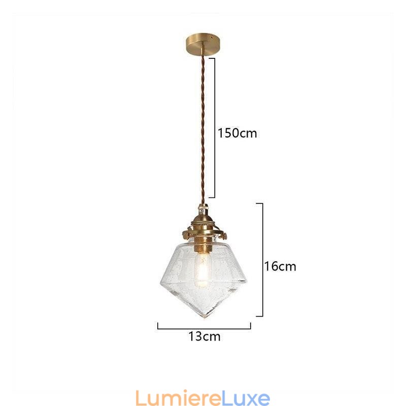 1 luminaire suspendu en verre diamanté à bulles