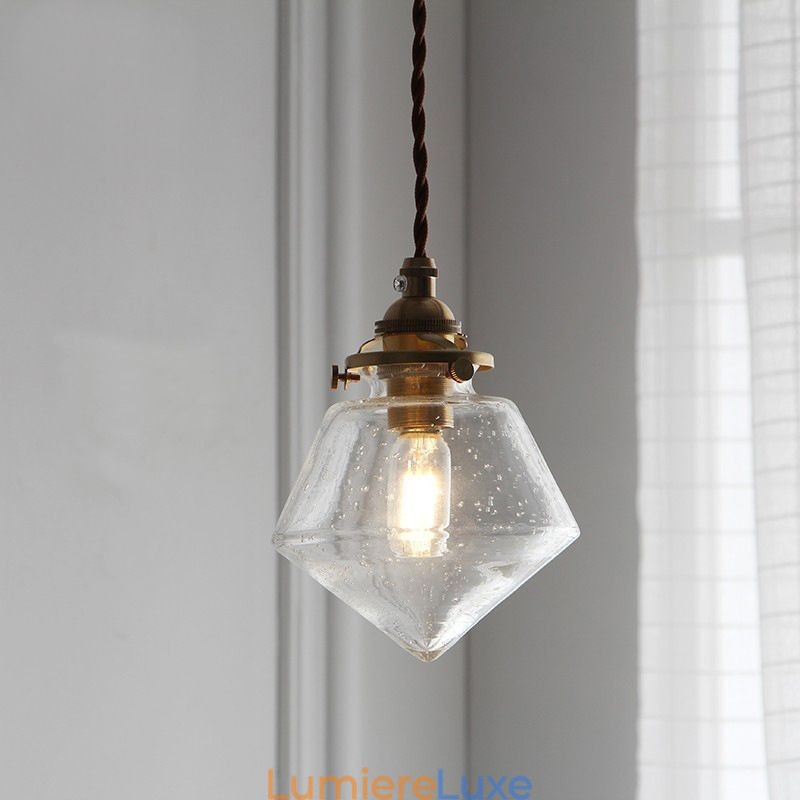 1 luminaire suspendu en verre diamanté à bulles