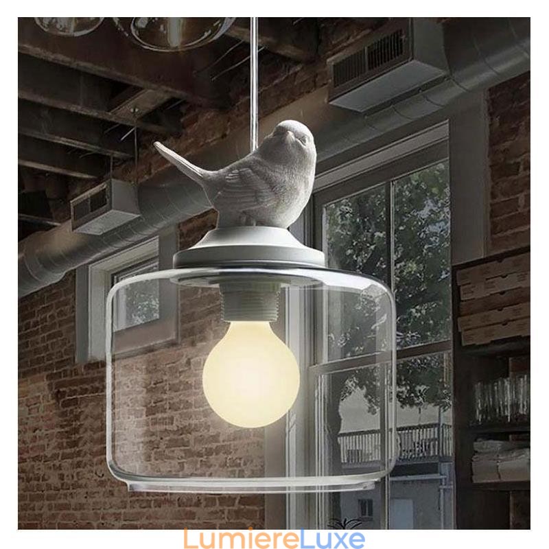 Suspension en verre de style rétro Petit oiseau Éclairage décoratif