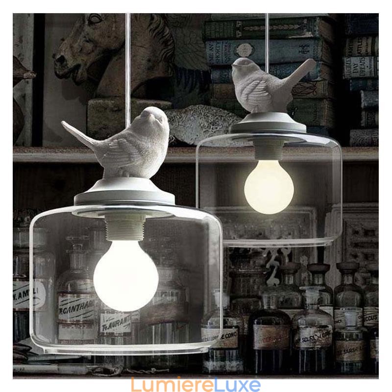 Suspension en verre de style rétro Petit oiseau Éclairage décoratif