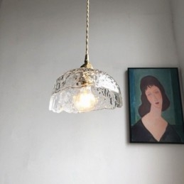 Suspension irrégulière en laiton et verre, plafonnier en verre martelé