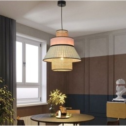 Lampe suspendue à 1 abat-jour en bambou tressé