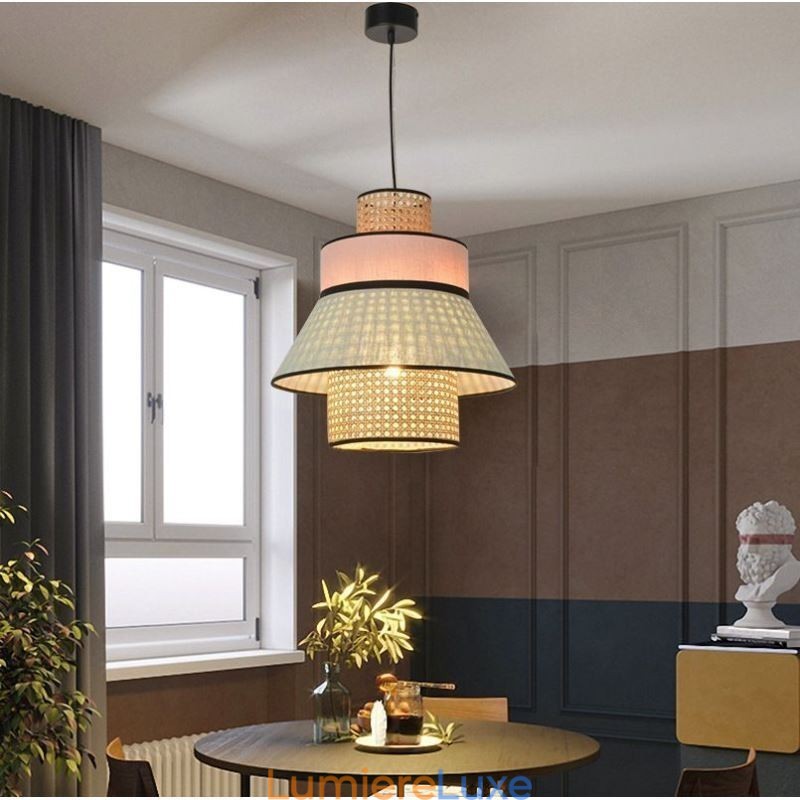 Lampe suspendue à 1 abat-jour en bambou tressé
