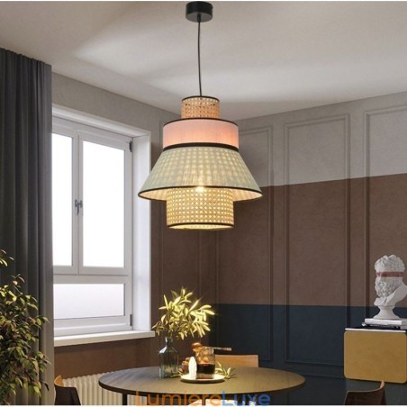 Lampe suspendue à 1 abat-jour en bambou tressé