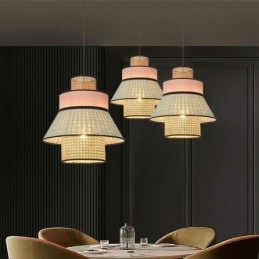 Lampe suspendue à 1 abat-jour en bambou tressé
