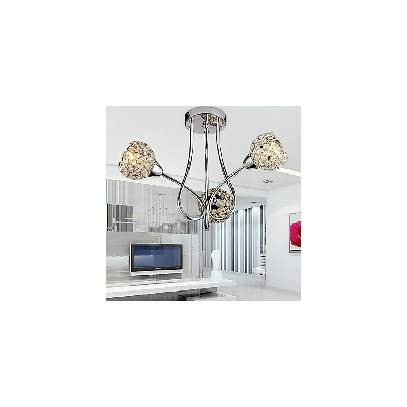 Plafonnier moderne et brillant à 3 lampes au design cristal