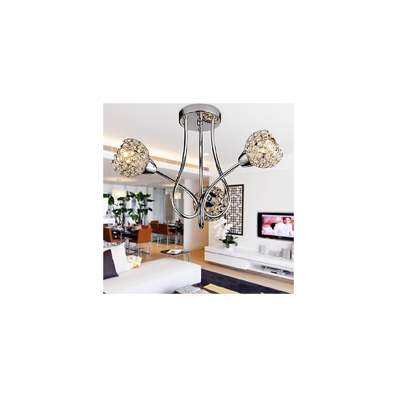 Plafonnier moderne et brillant à 3 lampes au design cristal