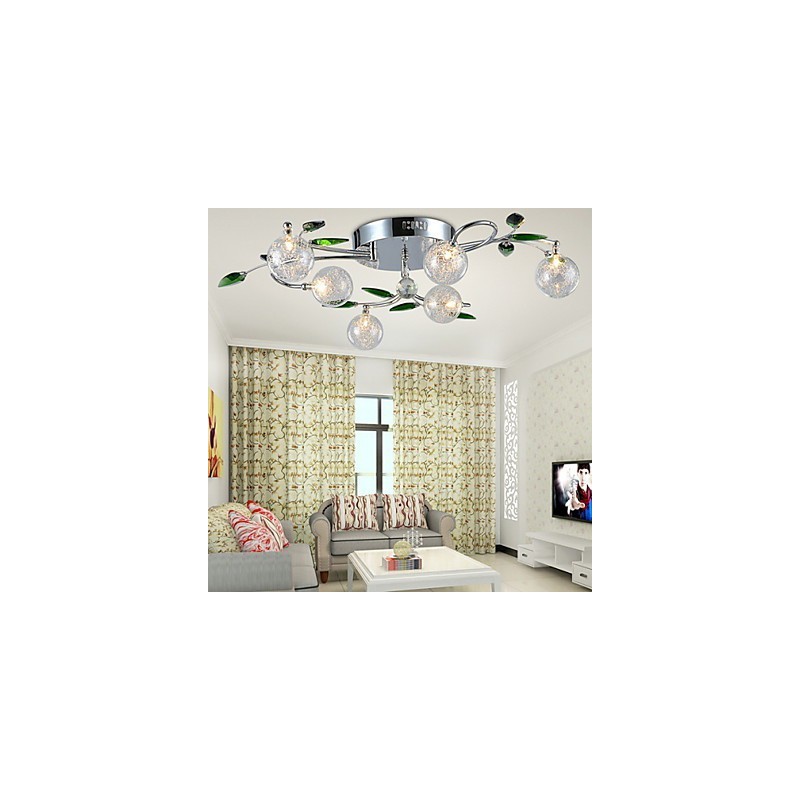 Lustre 6 lumières Country Aluminium Verre Chrome
