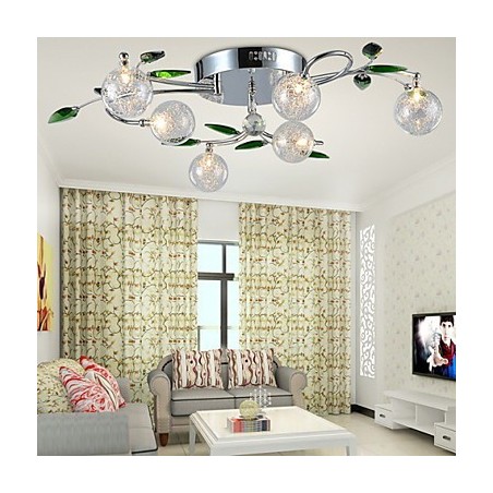 Lustre 6 lumières Country Aluminium Verre Chrome Lustre 6 lumières Country Aluminium Verre Chrome