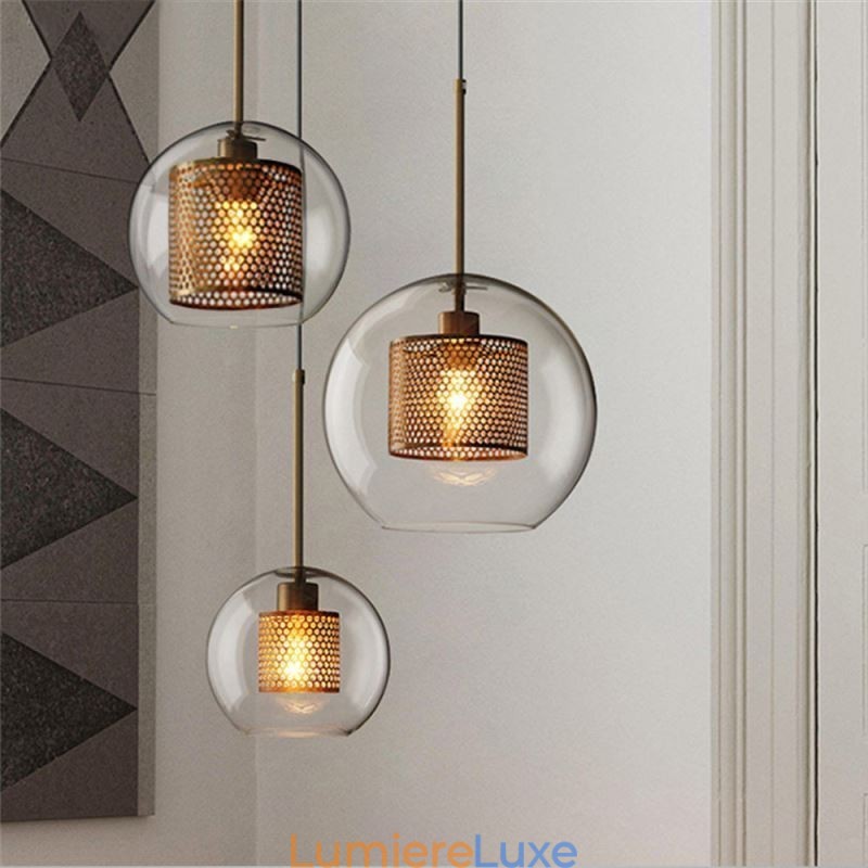 Suspension minimaliste en verre à 3 lumières, plafonnier îlot