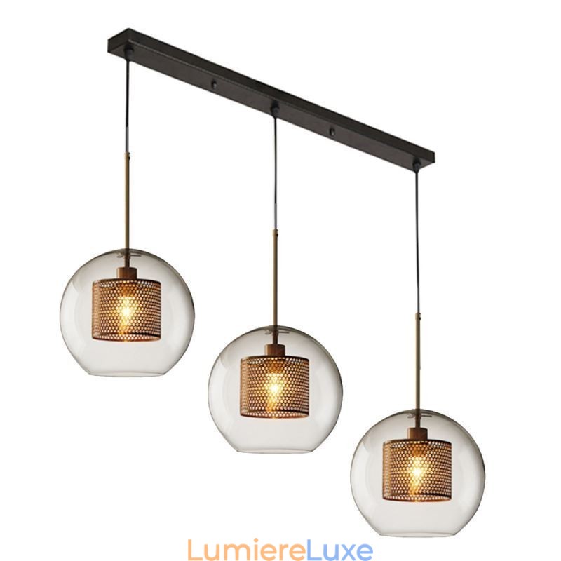 Suspension minimaliste en verre à 3 lumières, plafonnier îlot