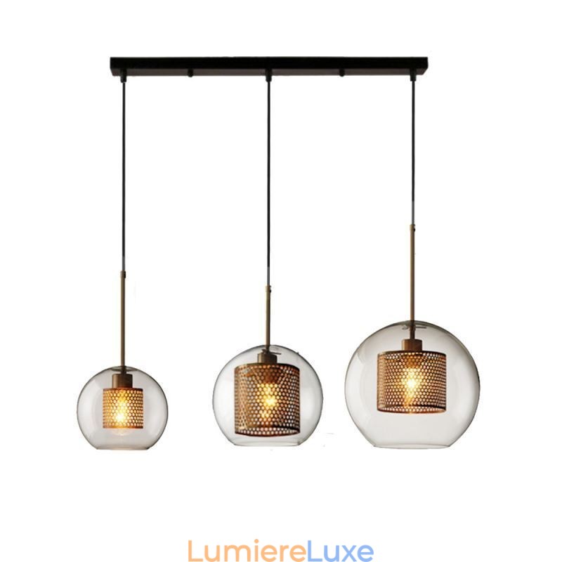 Suspension minimaliste en verre à 3 lumières, plafonnier îlot