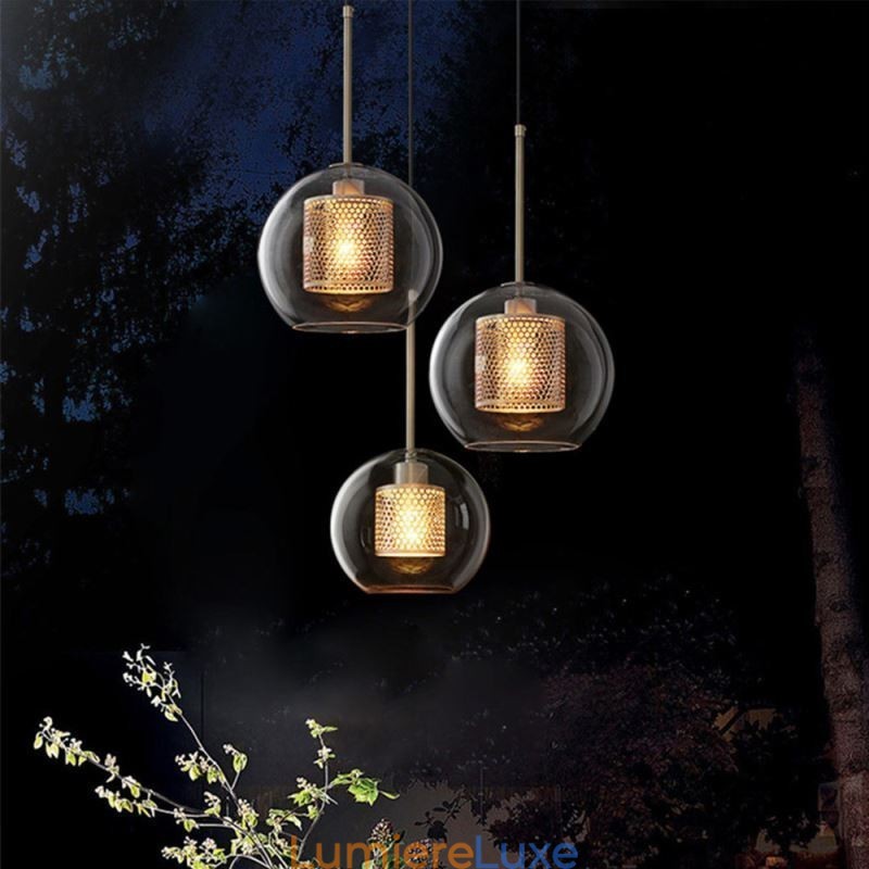 Suspension minimaliste en verre à 3 lumières, plafonnier îlot