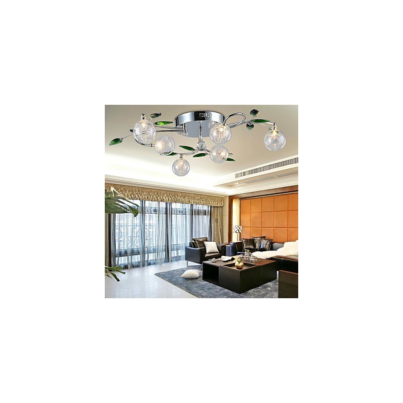 Lustre 6 lumières Country Aluminium Verre Chrome