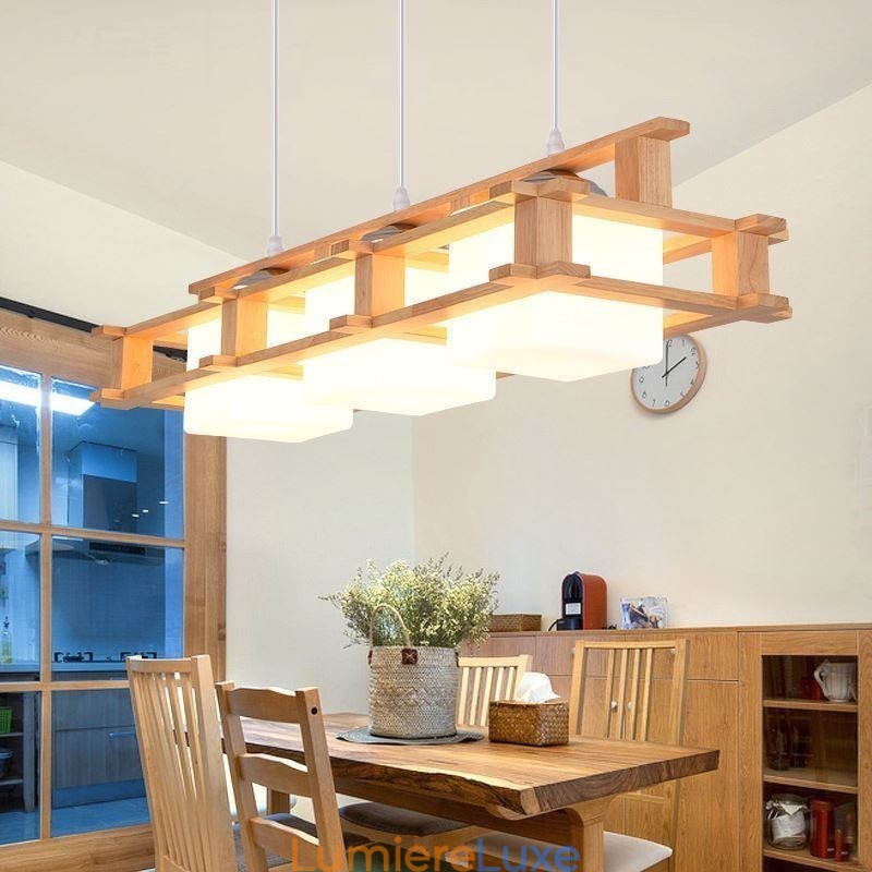 Lampe suspendue créative à 3 lumières en chêne, plafonnier décoratif en bois pour café