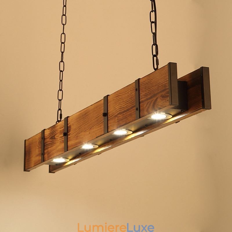Suspension rectangulaire en bois de style industriel pour îlot de cuisine