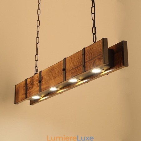 Suspension rectangulaire en bois de style industriel pour îlot de cuisine Suspension rectangulaire en bois de style industriel pour îlot de cuisine