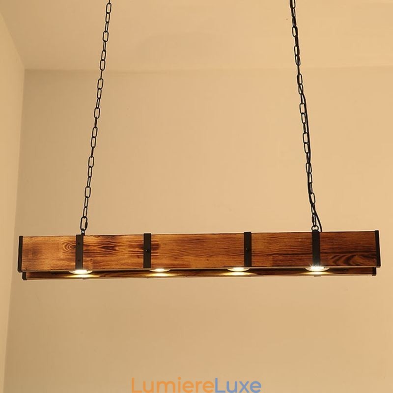Suspension rectangulaire en bois de style industriel pour îlot de cuisine
