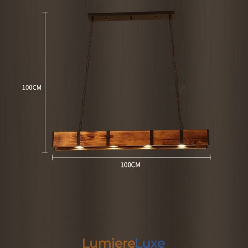Suspension rectangulaire en bois de style industriel pour îlot de cuisine