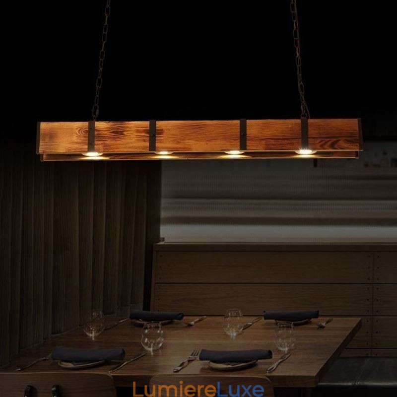 Suspension rectangulaire en bois de style industriel pour îlot de cuisine