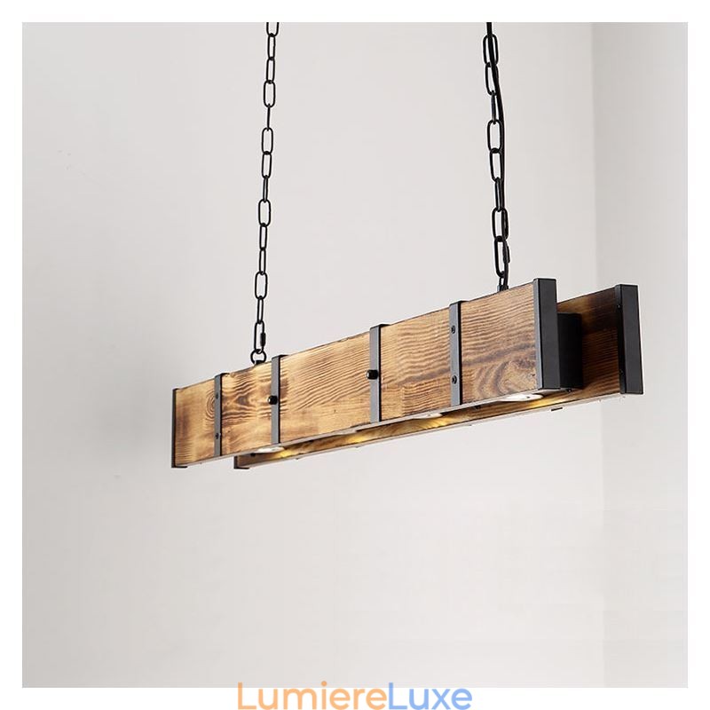Suspension rectangulaire en bois de style industriel pour îlot de cuisine