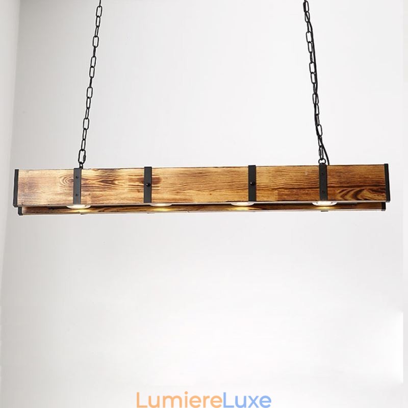 Suspension rectangulaire en bois de style industriel pour îlot de cuisine