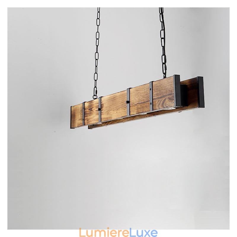 Suspension rectangulaire en bois de style industriel pour îlot de cuisine