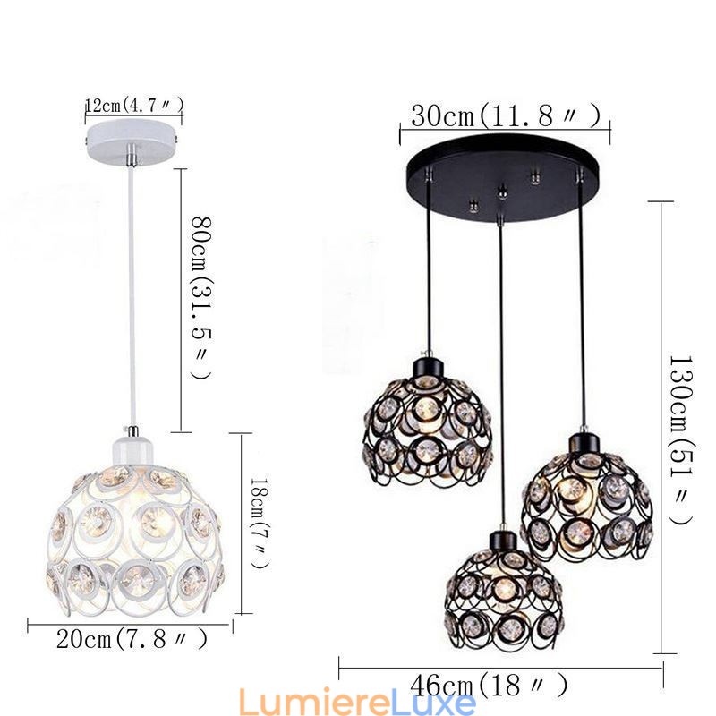 Idées de lampes suspendues en fer et cristal creux pour îlot