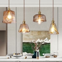 Mini suspension en verre unique de style japonais, couleur ambre, éclairage décoratif