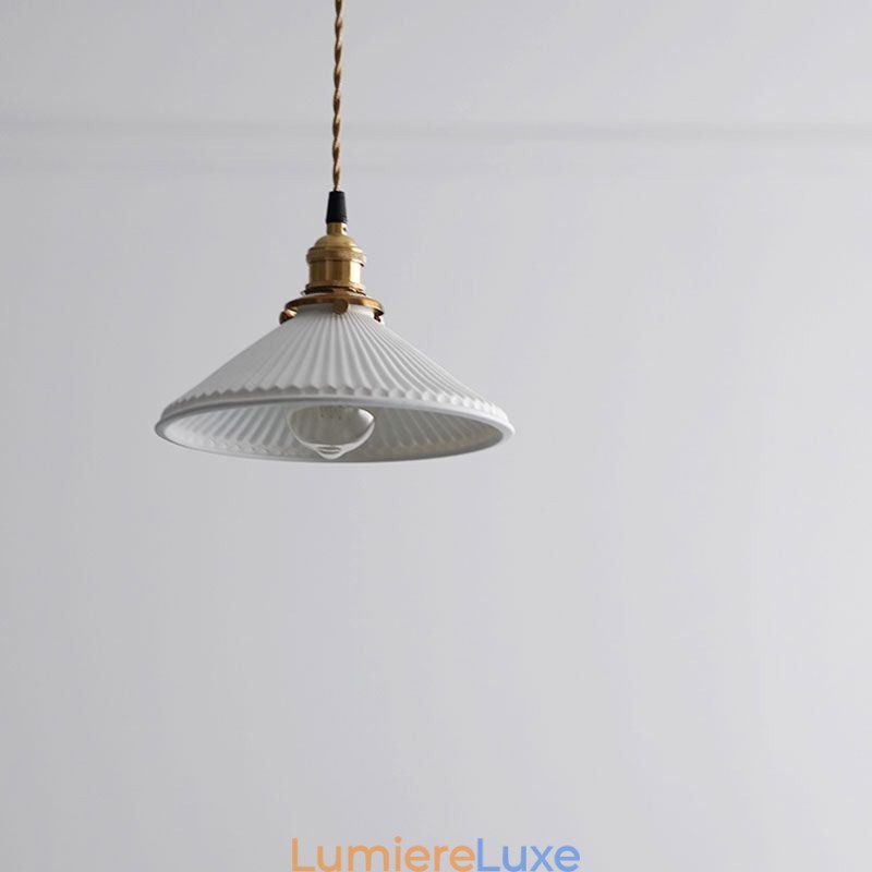 Suspension en céramique de style japonais, lampe suspendue plissée rétro