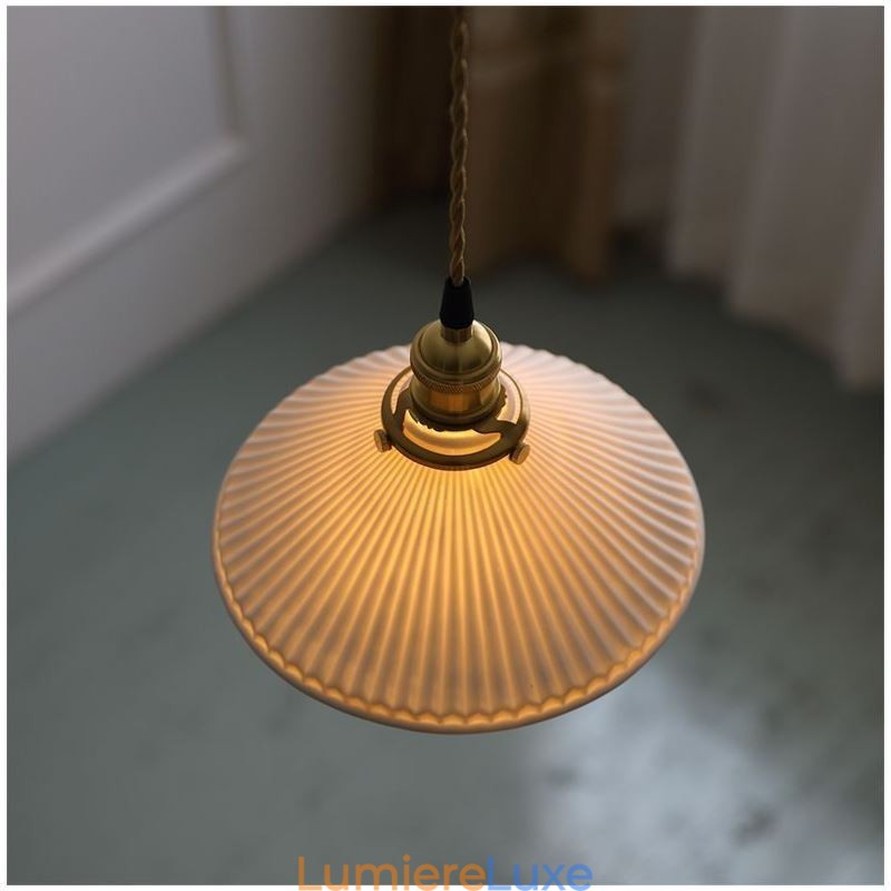 Suspension en céramique de style japonais, lampe suspendue plissée rétro