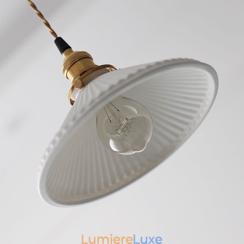 Suspension en céramique de style japonais, lampe suspendue plissée rétro