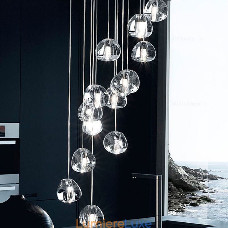 Suspension moderne en cristal avec abat-jour en cristal unique pour escalier duplex