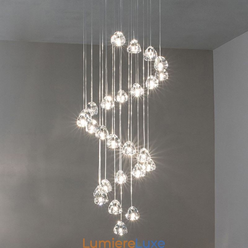 Suspension moderne en cristal avec abat-jour en cristal unique pour escalier duplex