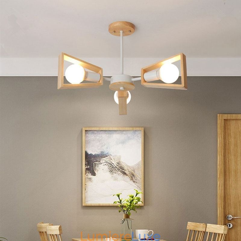 Lustre moderne en forme d'éventail, élégant luminaire suspendu en bois