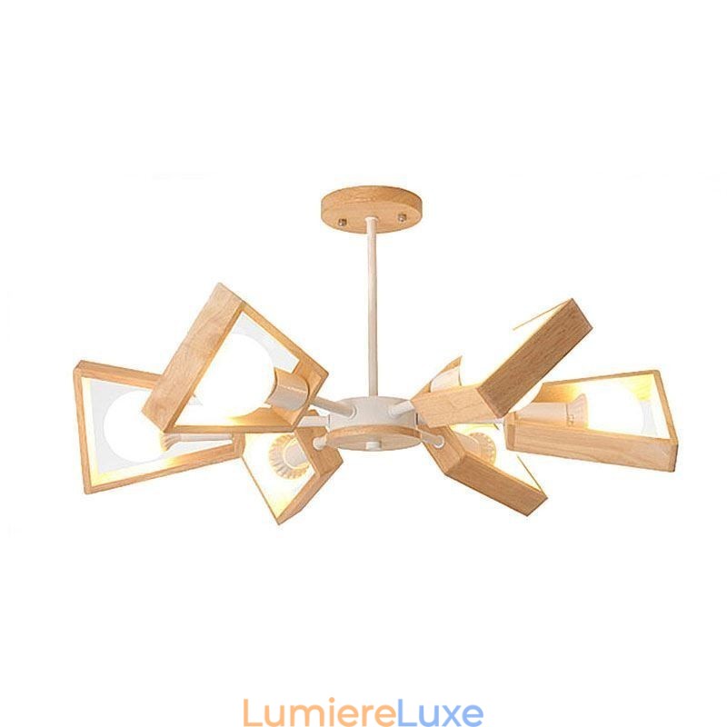 Lustre moderne en forme d'éventail, élégant luminaire suspendu en bois