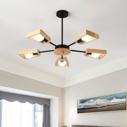 Lustre moderne en forme d'éventail, élégant luminaire suspendu en bois