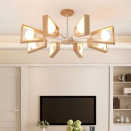 Lustre moderne en forme d'éventail, élégant luminaire suspendu en bois