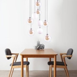 Suspension en verre avec boule en nickel doré brossé et verre laiteux
