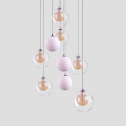 Suspension en verre avec boule en nickel doré brossé et verre laiteux