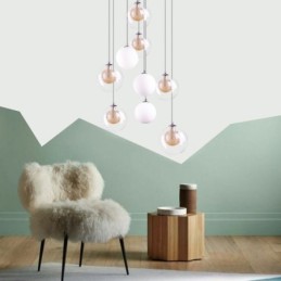 Suspension en verre avec boule en nickel doré brossé et verre laiteux