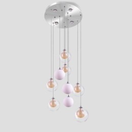 Suspension en verre avec boule en nickel doré brossé et verre laiteux