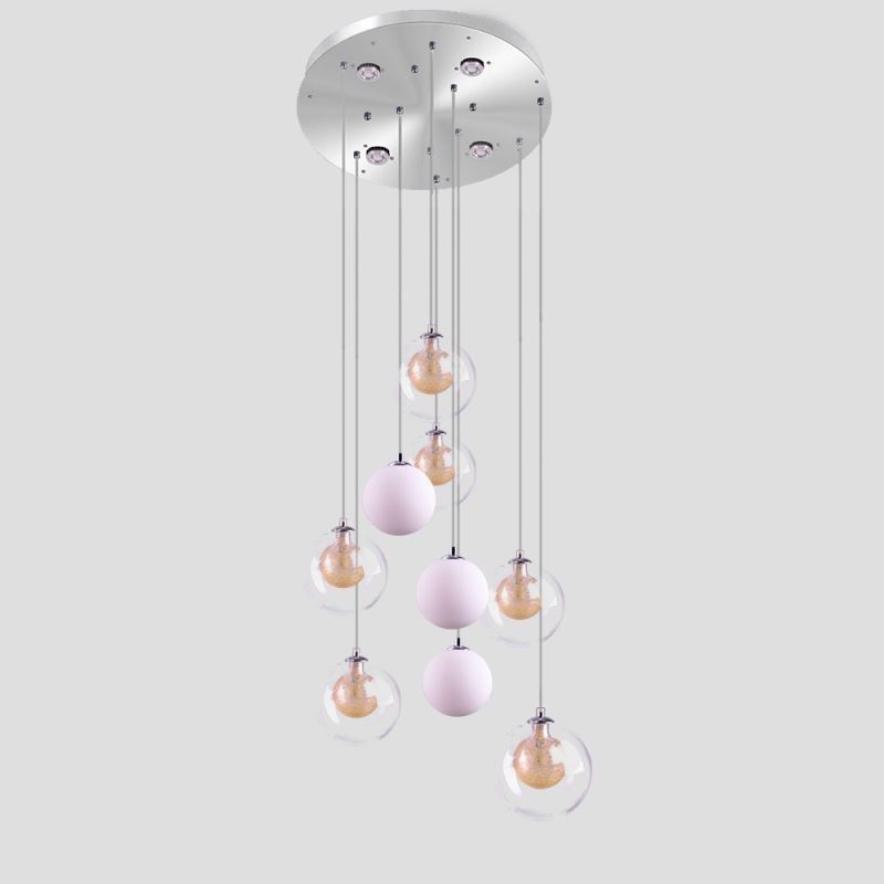 Suspension en verre avec boule en nickel doré brossé et verre laiteux