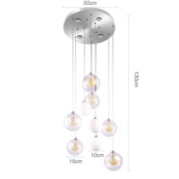 Suspension en verre avec boule en nickel doré brossé et verre laiteux