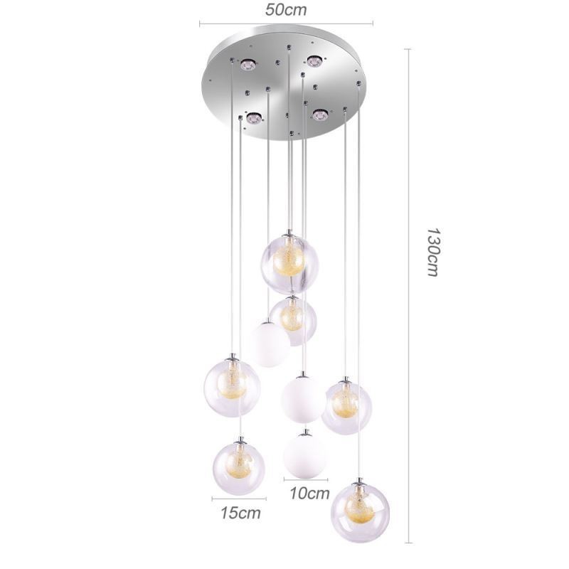 Suspension en verre avec boule en nickel doré brossé et verre laiteux