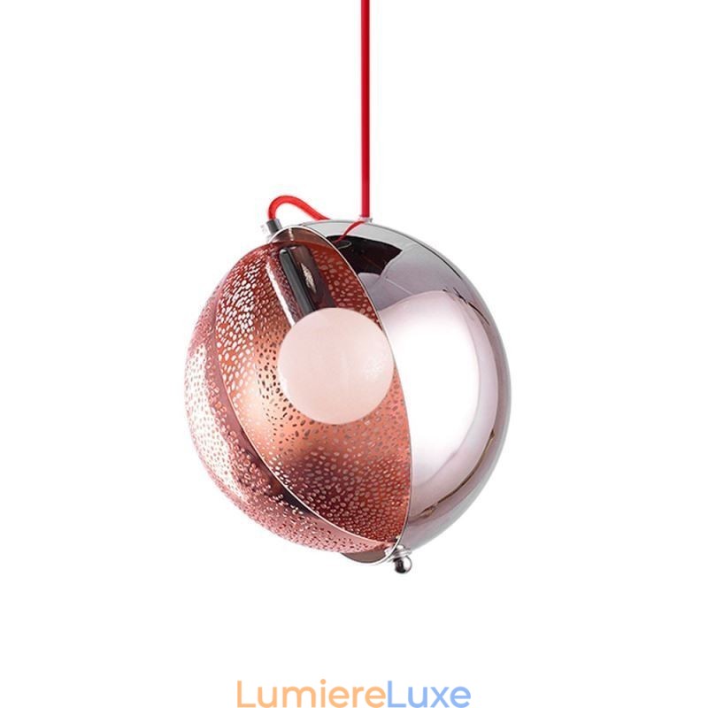 Suspension moderne en or rose avec abat-jour en verre demi-rond, luminaire décoratif pour café