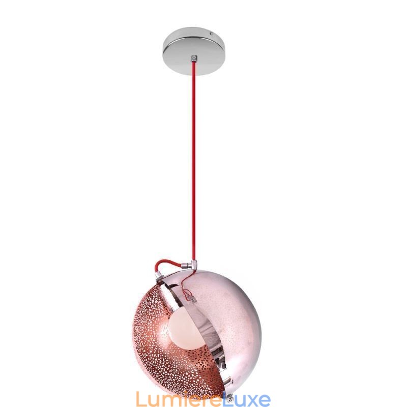 Suspension moderne en or rose avec abat-jour en verre demi-rond, luminaire décoratif pour café