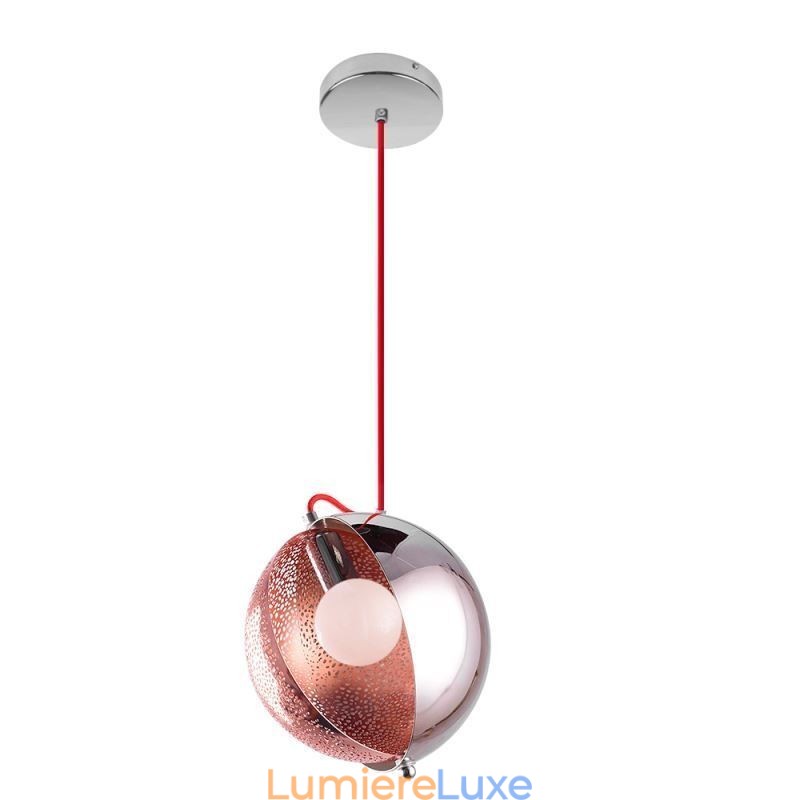 Suspension moderne en or rose avec abat-jour en verre demi-rond, luminaire décoratif pour café