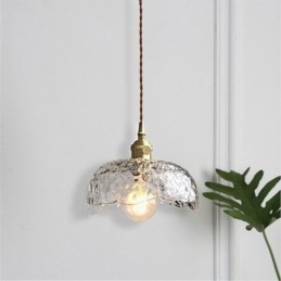 Suspension irrégulière en laiton et verre, plafonnier en verre martelé