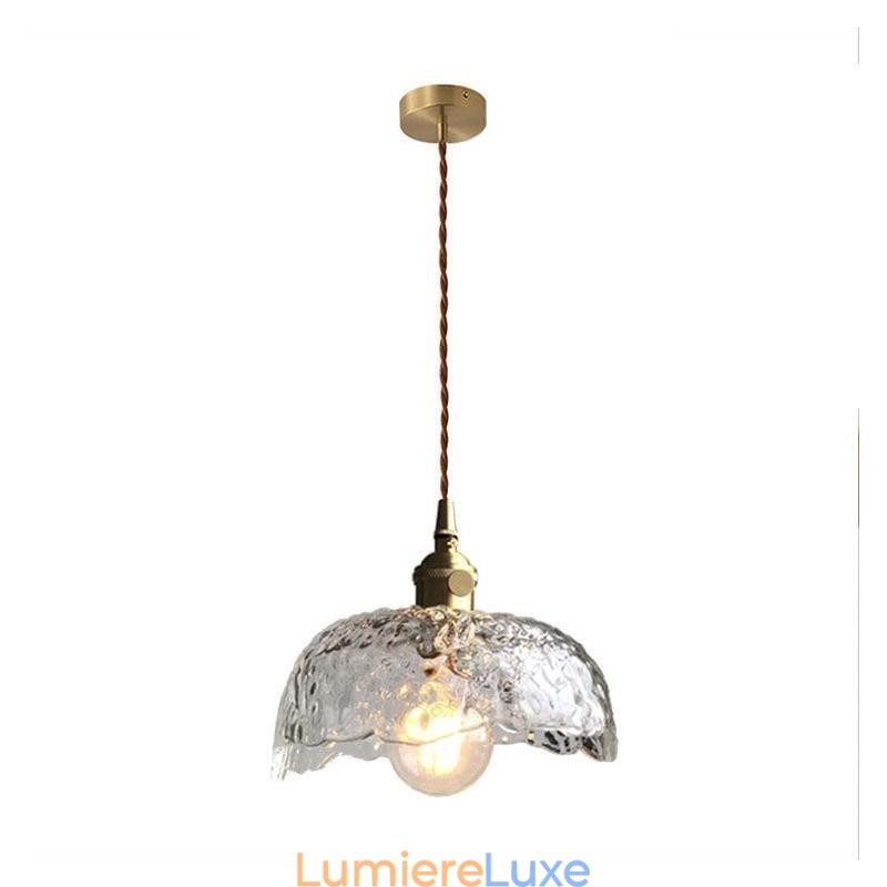 Suspension irrégulière en laiton et verre, plafonnier en verre martelé